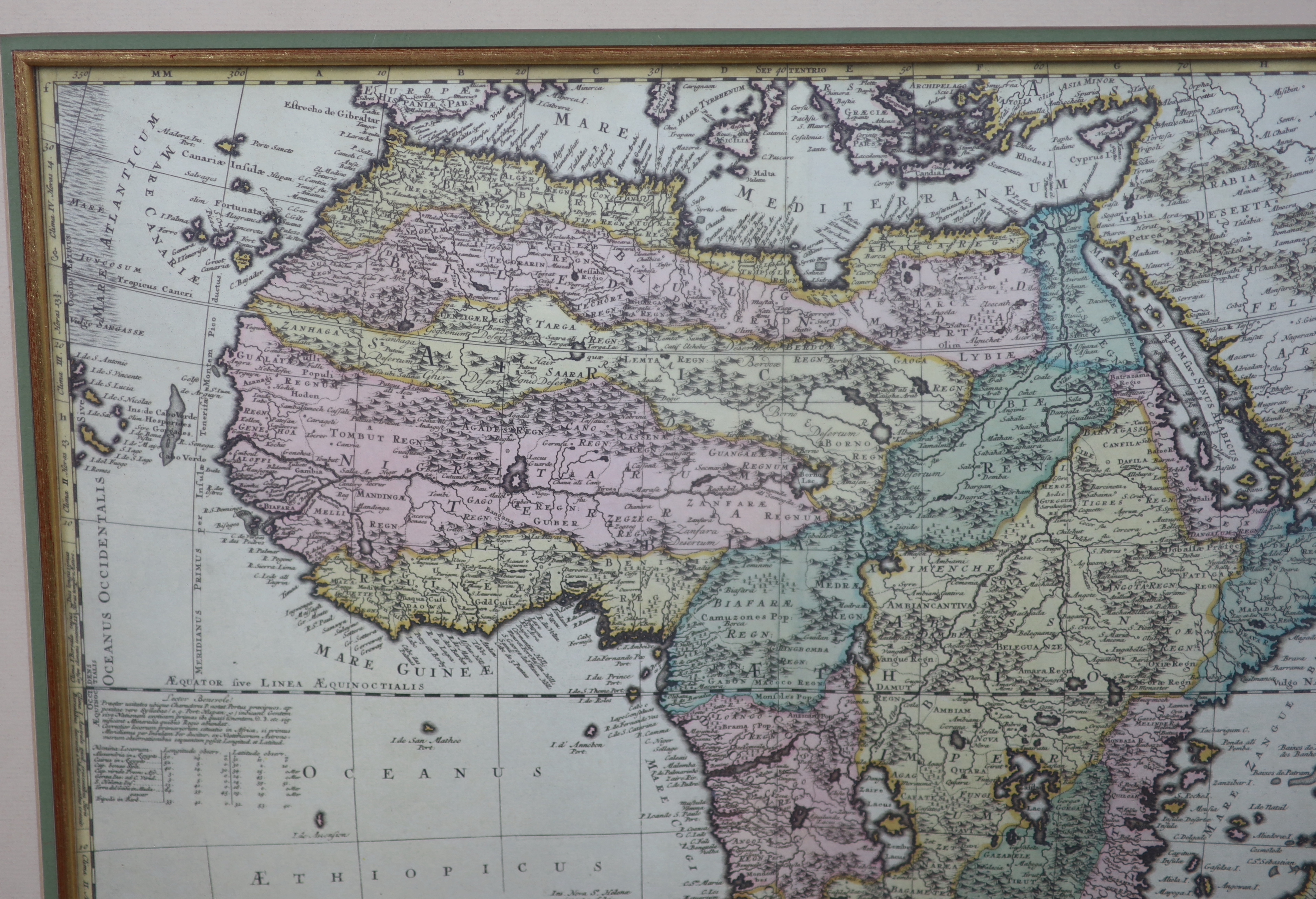 A.F. Zürner, coloured engraving, Map of Africae in Tabula Geographica Delineatio, published by Petrus Schenk, 40 x 47cm